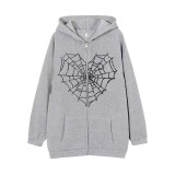 Spring/Autumn Cobweb Zipper Women's Casual Hoodie Sweatshirt