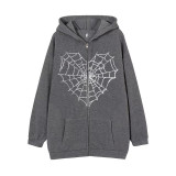 Spring/Autumn Cobweb Zipper Women's Casual Hoodie Sweatshirt