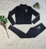 Casual Printed High Neck Zipper Two Piece Pant Set