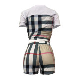 Casual Women's Clothing Printed Short Sleeve Shorts Set with Pocket