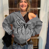 Spring and Autumn Cobweb Zipper Sweatshirt Women's Casual Hoodie Fleece American Jacket