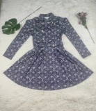 Casual Long Sleeve Printed Retro Pleated Dresses