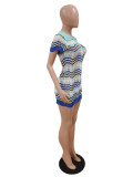 Casual Polo Lapel Knitted Short Sleeve Color Matching Bodycon Dresses