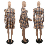 Casual Long Sleeve Printed Retro Pleated Dresses