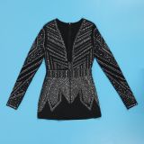 Deep V-Neckline Sparkling Diamond Body-Hugging Fit Short Jumpsuit