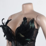 Feathered Sleeveless Dazzling Rhinestones Bodycon Jumpsuit