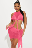 Mesh Fabric Sleeveless Camisole with Ruffled Hem Half Skirt
