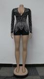 Deep V-Neckline Sparkling Diamond Body-Hugging Fit Short Jumpsuit
