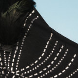 Feathered Sleeveless Dazzling Rhinestones Bodycon Jumpsuit