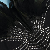 Feathered Sleeveless Dazzling Rhinestones Bodycon Jumpsuit
