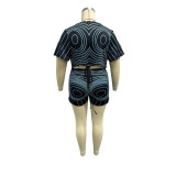 Swirl Print Chain Detail Bodycon Sheer Set with Tie-up Straps