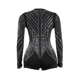 Deep V-Neckline Sparkling Diamond Body-Hugging Fit Short Jumpsuit