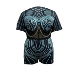Swirl Print Chain Detail Bodycon Sheer Set with Tie-up Straps