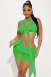 Mesh Fabric Sleeveless Camisole with Ruffled Hem Half Skirt