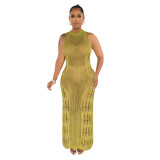 Intricate Cutouts Beach Chic Knit Vest Dress