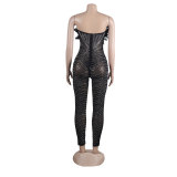 Feathered Sleeveless Dazzling Rhinestones Bodycon Jumpsuit