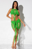 Mesh Fabric Sleeveless Camisole with Ruffled Hem Half Skirt