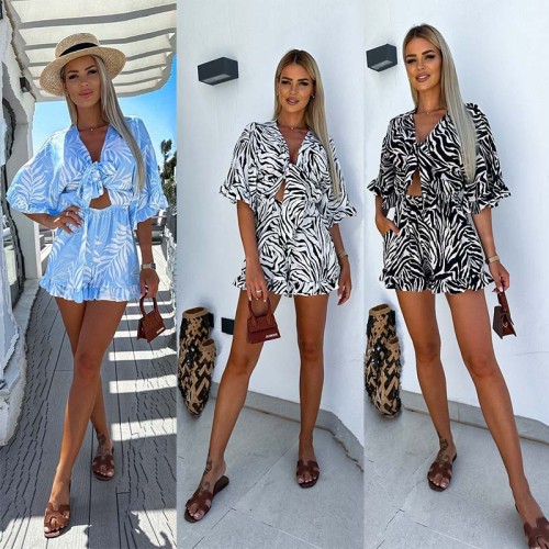 Wild and Free Zebra Print Cinched Waist Flirty Ruffle Sleeves Romper