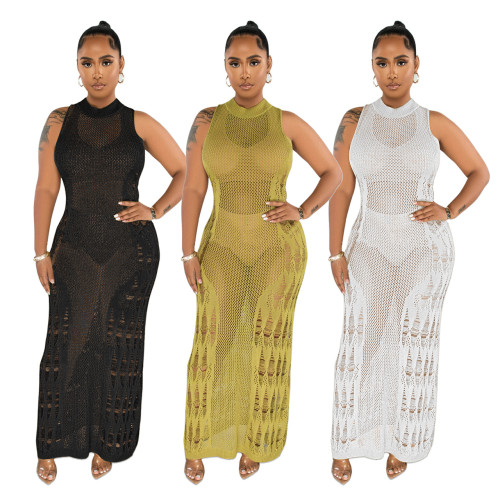 Intricate Cutouts Beach Chic Knit Vest Dress