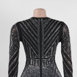 Deep V-Neckline Sparkling Diamond Body-Hugging Fit Short Jumpsuit