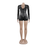 Deep V-Neckline Sparkling Diamond Body-Hugging Fit Short Jumpsuit