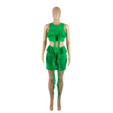 Mesh Fabric Sleeveless Camisole with Ruffled Hem Half Skirt