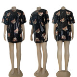 Fashion Short Sleeve Sequin Loose Summer Dress