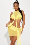 Mesh Fabric Sleeveless Camisole with Ruffled Hem Half Skirt