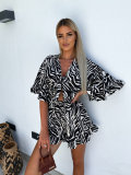 Wild and Free Zebra Print Cinched Waist Flirty Ruffle Sleeves Romper