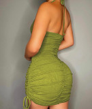 Sleeveless Halter Neck Tie Pleated Sexy Mini Dress