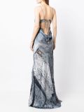 Denim Printed Pin Decorated Backless Spaghetti Strap Floor-Length Dress Set for Women