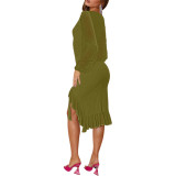 Long-Sleeved Sheer Sleeve Mesh Dress with Irregular Ruffled Hemline