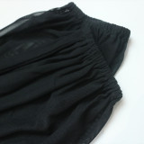 Long-Sleeved Sheer Sleeve Mesh Dress with Irregular Ruffled Hemline