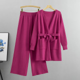 Wide-Leg Knit Pants and Open-Front Cardigan Sweater Two-Piece Set