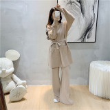 Wide-Leg Knit Pants and Open-Front Cardigan Sweater Two-Piece Set