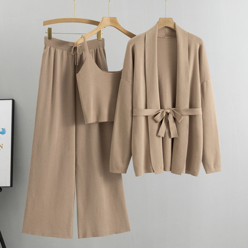 Knitted Cardigan Camisole and Wide-Leg Pants Trio The Perfect Outfit