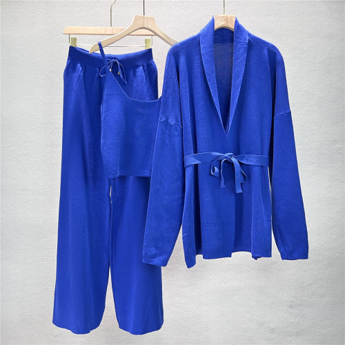 Knitted Cardigan Camisole and Wide-Leg Pants Trio The Perfect Outfit