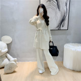 Wide-Leg Knit Pants and Open-Front Cardigan Sweater Two-Piece Set