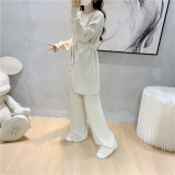 Wide-Leg Knit Pants and Open-Front Cardigan Sweater Two-Piece Set