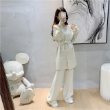 Wide-Leg Knit Pants and Open-Front Cardigan Sweater Two-Piece Set