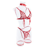 Crossed Straps Sheer Bodysuit with Neck Collar Bra Set