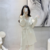 Wide-Leg Knit Pants and Open-Front Cardigan Sweater Two-Piece Set