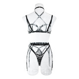 Intricate Band Weaving  Seductive Leopard Print Lingerie Set