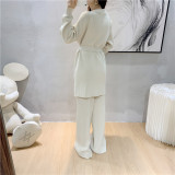 Wide-Leg Knit Pants and Open-Front Cardigan Sweater Two-Piece Set