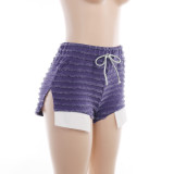 Casual All-match Pants Texture Striped Drawstring High Waist Super Shorts