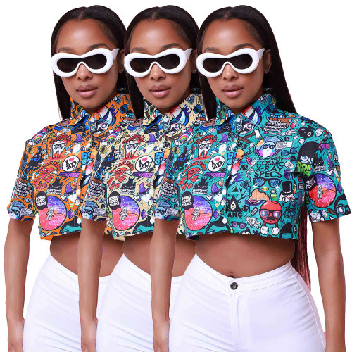 Casual Personality Printed Crop Top Women's Shirt (Buy it Now)