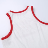 Knitted Color Block Letter Print Crop Top