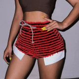 Casual All-match Pants Texture Striped Drawstring High Waist Super Shorts