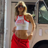 Knitted Color Block Letter Print Crop Top