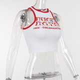 Knitted Color Block Letter Print Crop Top